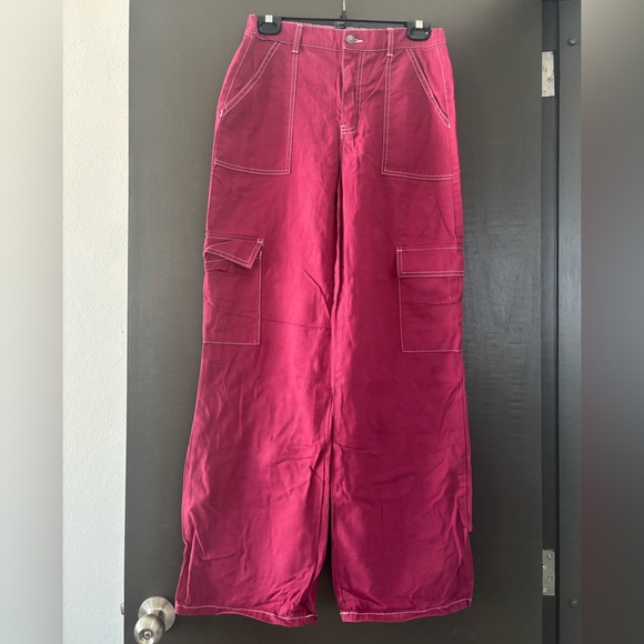 Forever 21 Pants - FOREVER 21 Red Cargo Pants with White Contrast Stitching - Size M (NWOT)